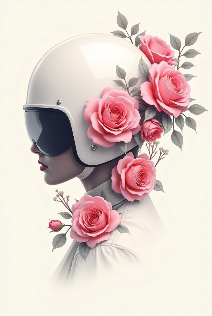 Pink drawing women's helmet with roses