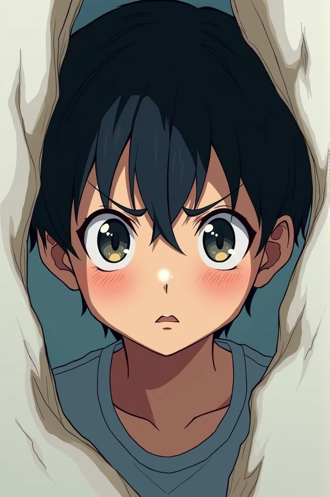 Anime boy traumatizedly staring at the fourth wall