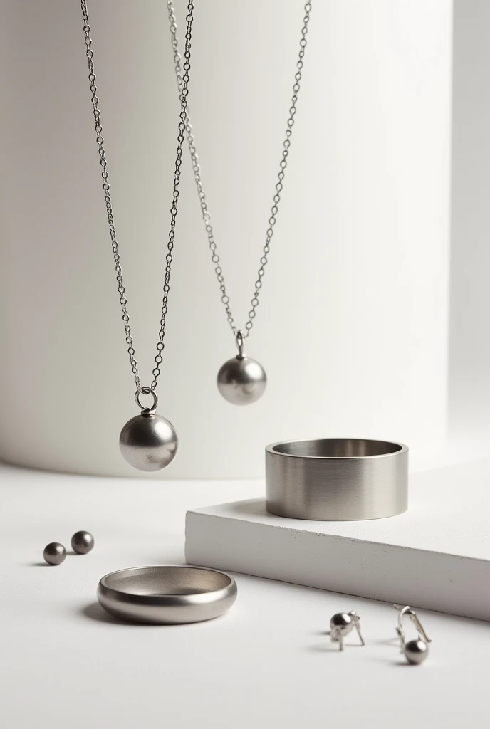 Accessories all stainless steel necklace, create a collection photo with nice background for my bracelet and earring store.