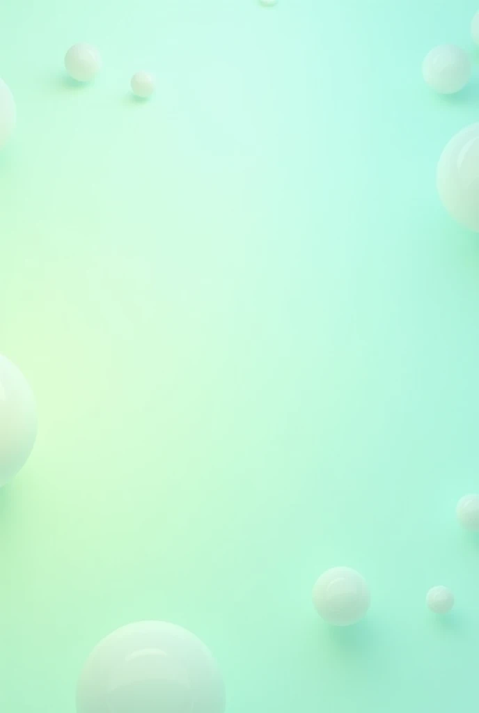 A smooth and minimalist background featuring a soft gradient that transitions from light green to light blue. The background is enhanced with floating glossy bubbles, providing a sense of depth and a modern, clean look. The overall atmosphere is calming and fresh, with no additional elements, text, or icons—just the gradient and bubbles.