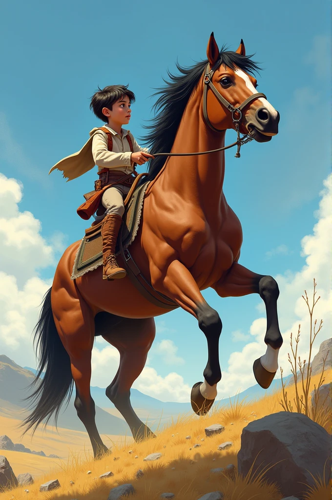Generate a picture the boy is descended the horse