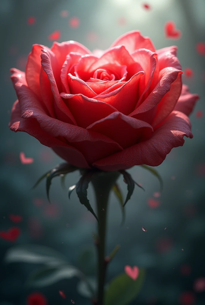 A surreal heart-shaped rose
