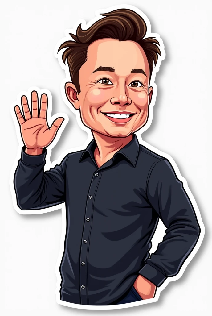 Vector image sticker art of Elon Musk waving cartoonistic realistic