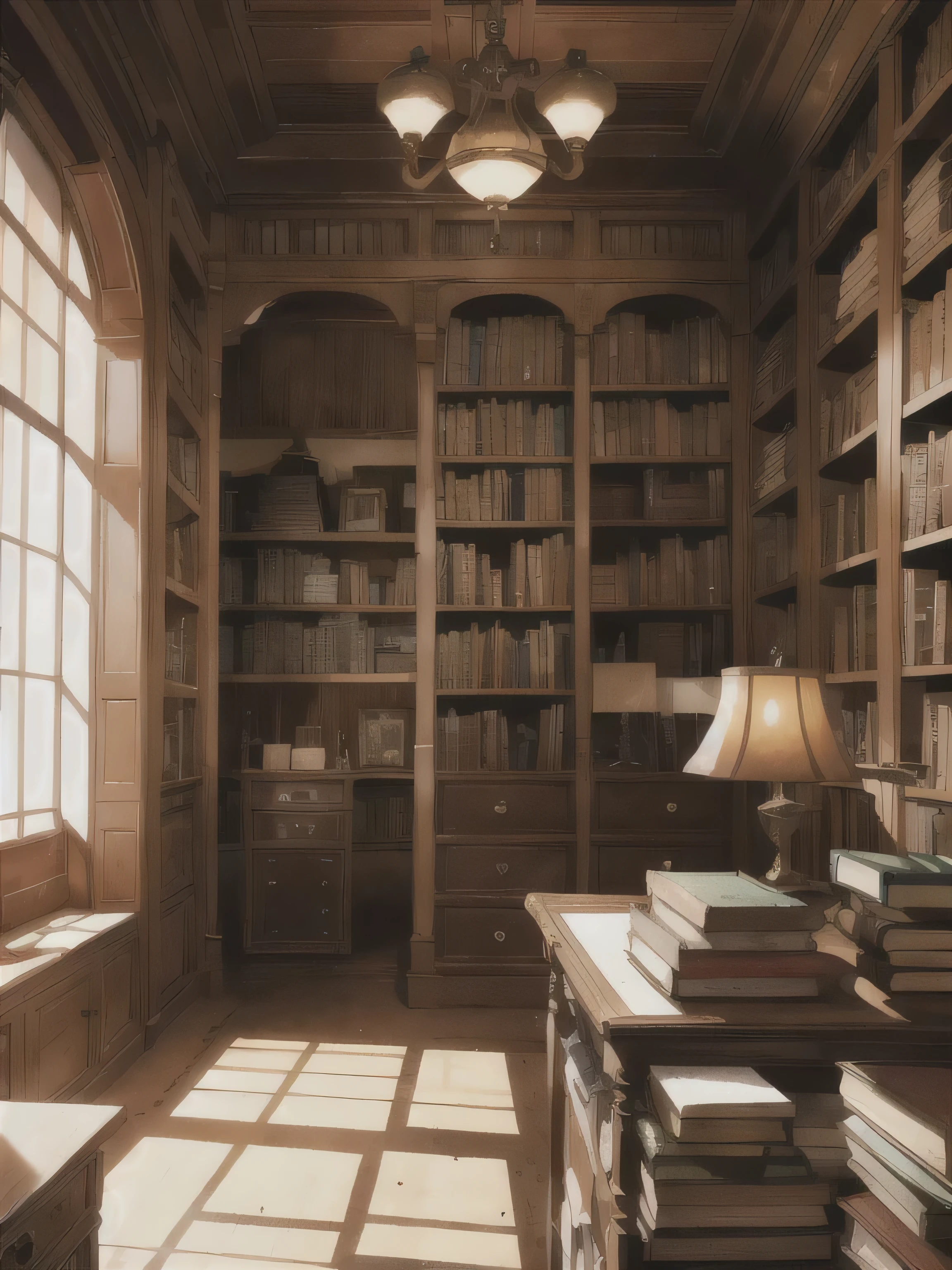 a small, dusty library, surrounded by ancient, leather-bound books.