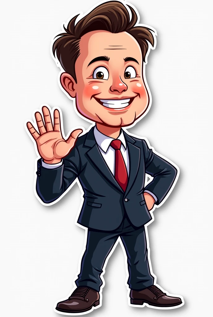 Vector image sticker art of Elon Musk in suit and tie waving cartoonistic realistic 