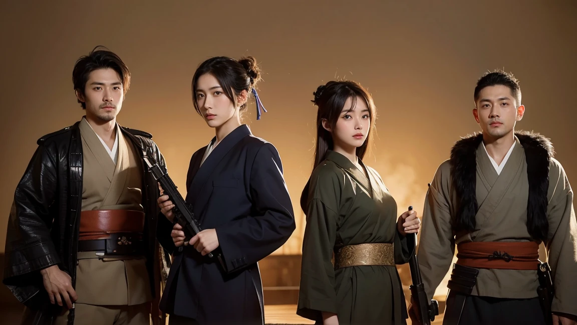 Military troops holding guns, male, Sengoku period