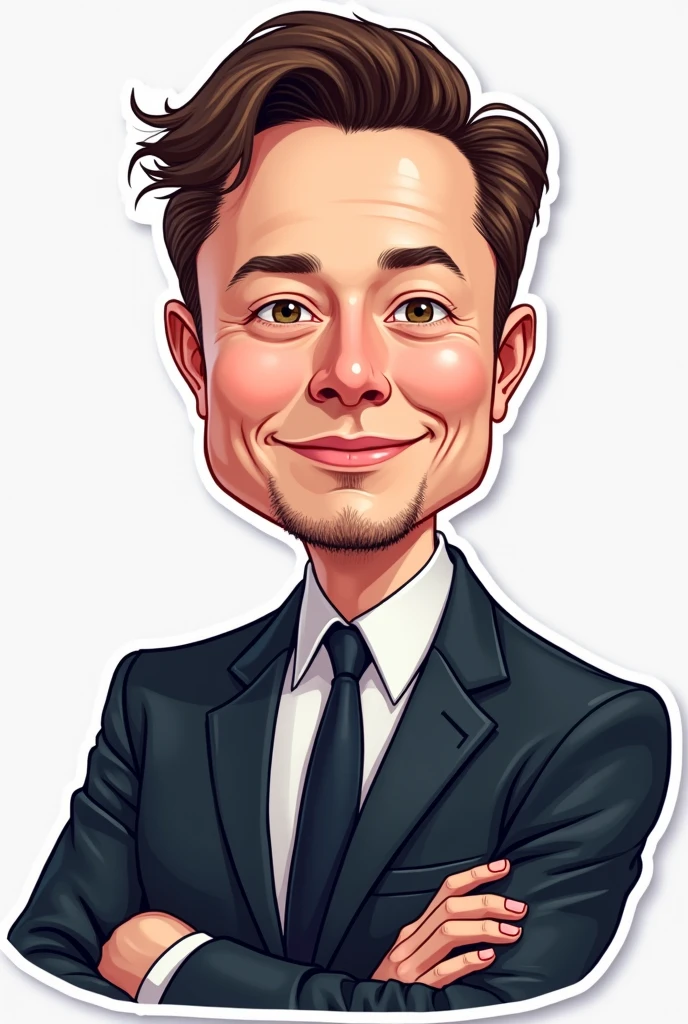 Vector image sticker art of Elon Musk in suit and tie wishing good morning cartoonistic realistic face 