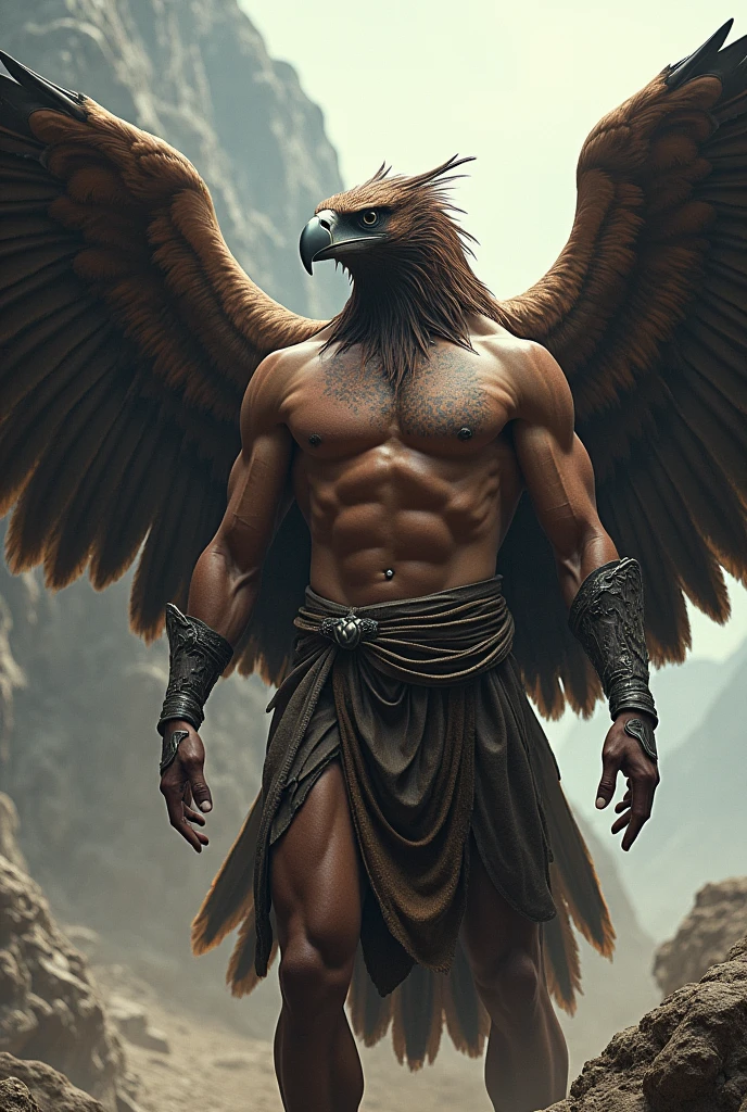 Man and the eagles fusion a man with muscular body with large wings and eagled face