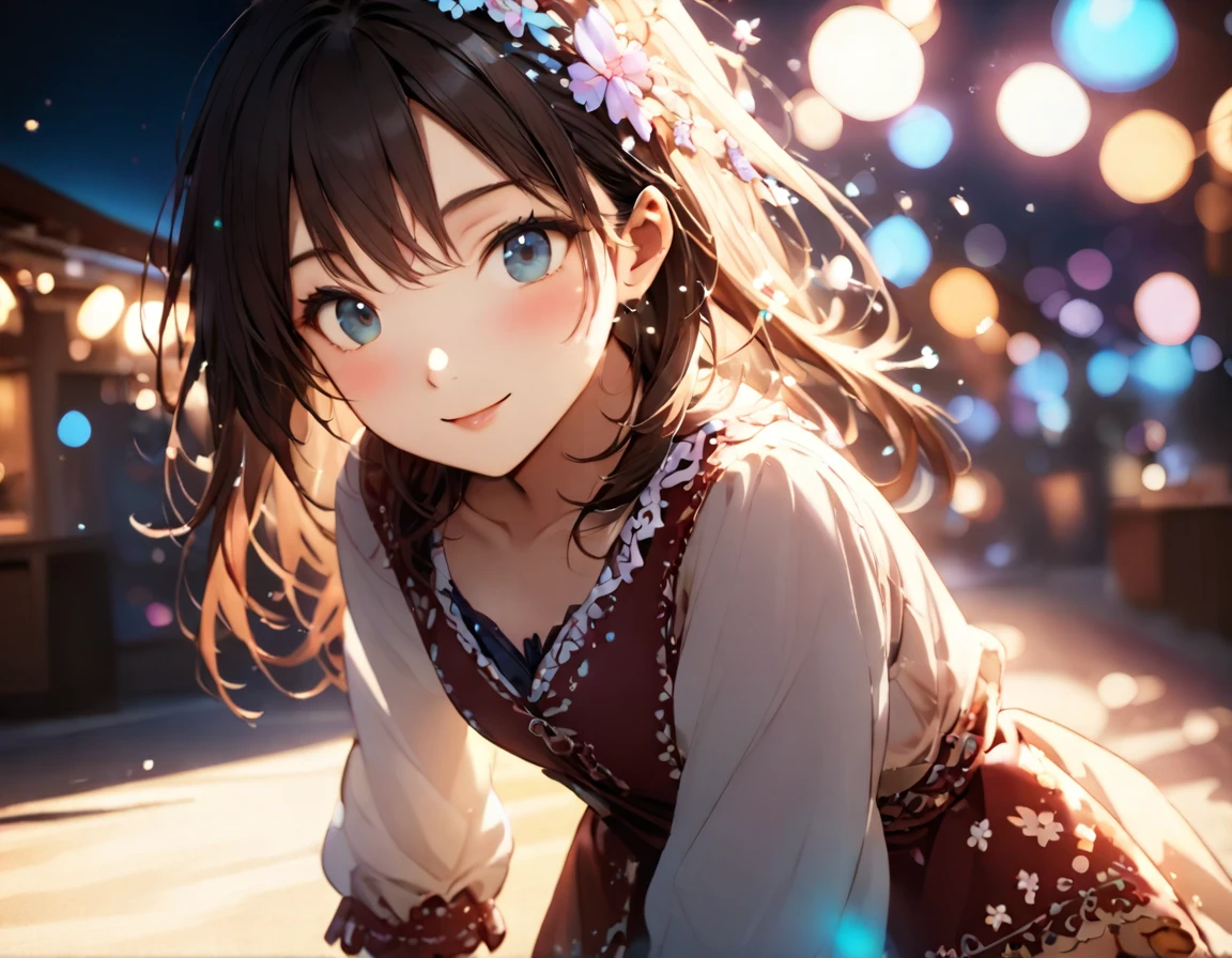 {{Highest quality}},Delicate illustration,Detailed depiction, masterpiece, Boho Eye Hinai Girl, Playful Themes,
Raw photo of a girl wearing a long shirt。Decorative details and symbols are often used。, Brown hair gently fluttering in the wind,Clear blue eyes、A gentle smile、
Long-distance shots, High Key Light, Hard Shadows, Soft bokeh, Professional photography, A balanced deal, Balanced Exposure,