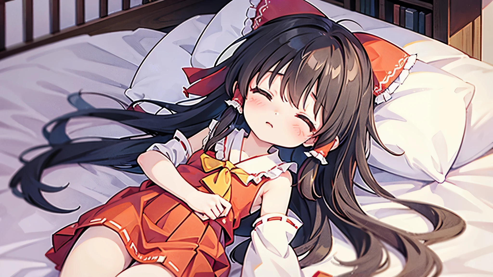 Reimu Hakurei,long hair,child,Miko costume,sleeping face