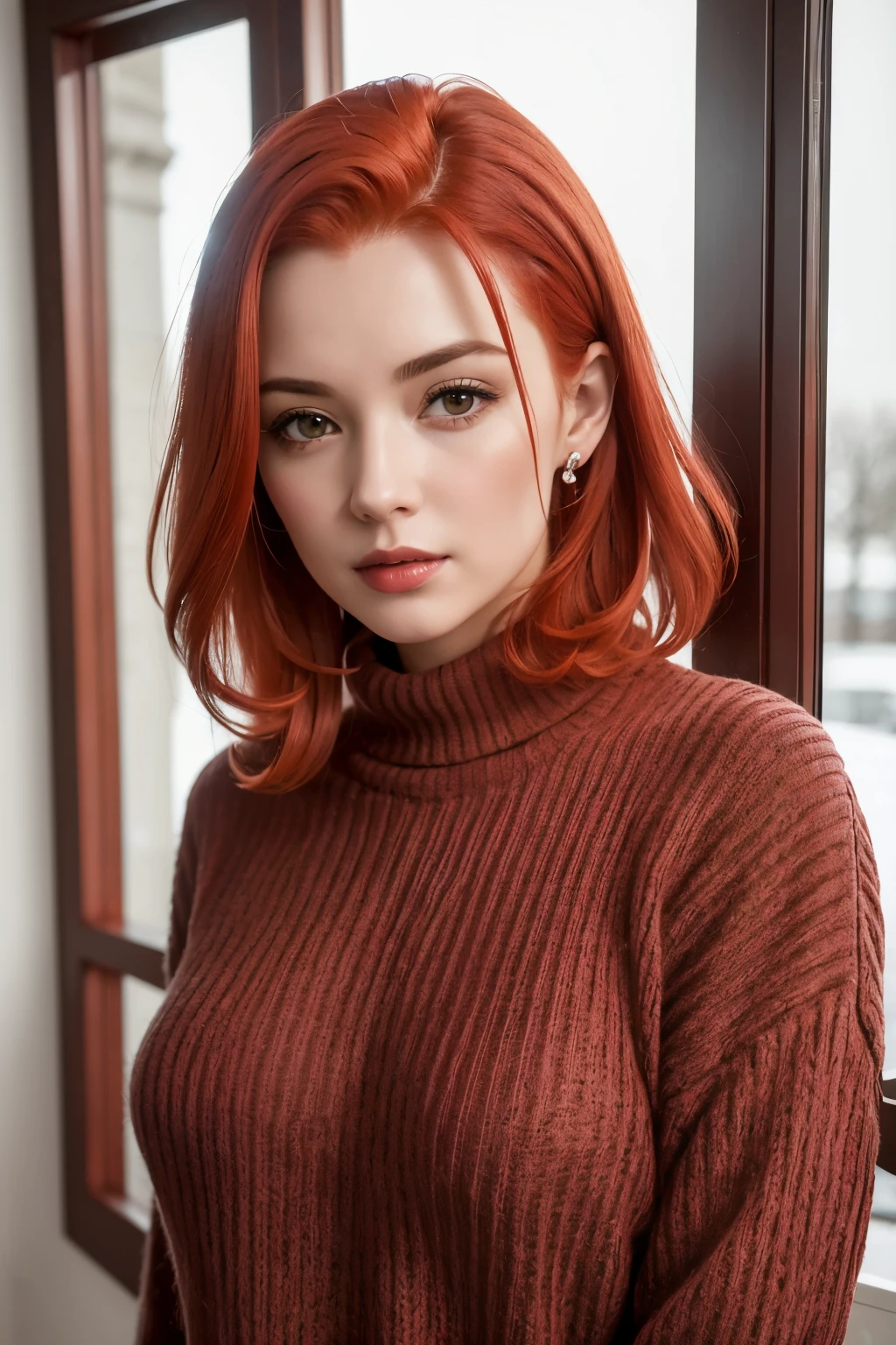 ((best qualityer)), ((work of art)), (detailded), 1 girl, ombro to ombro sweater, ((Red hair)), ((bodyshaved)), ((age 45 years))