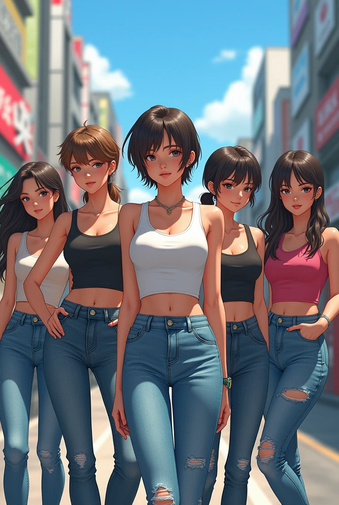 japanese teens  in jeans and tanktop