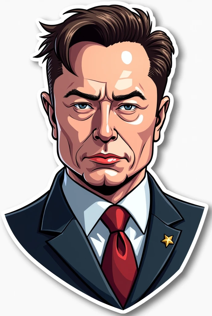 Vector image sticker art of Elon Musk in suit and tie as Assassin creed cartoonistic realistic face