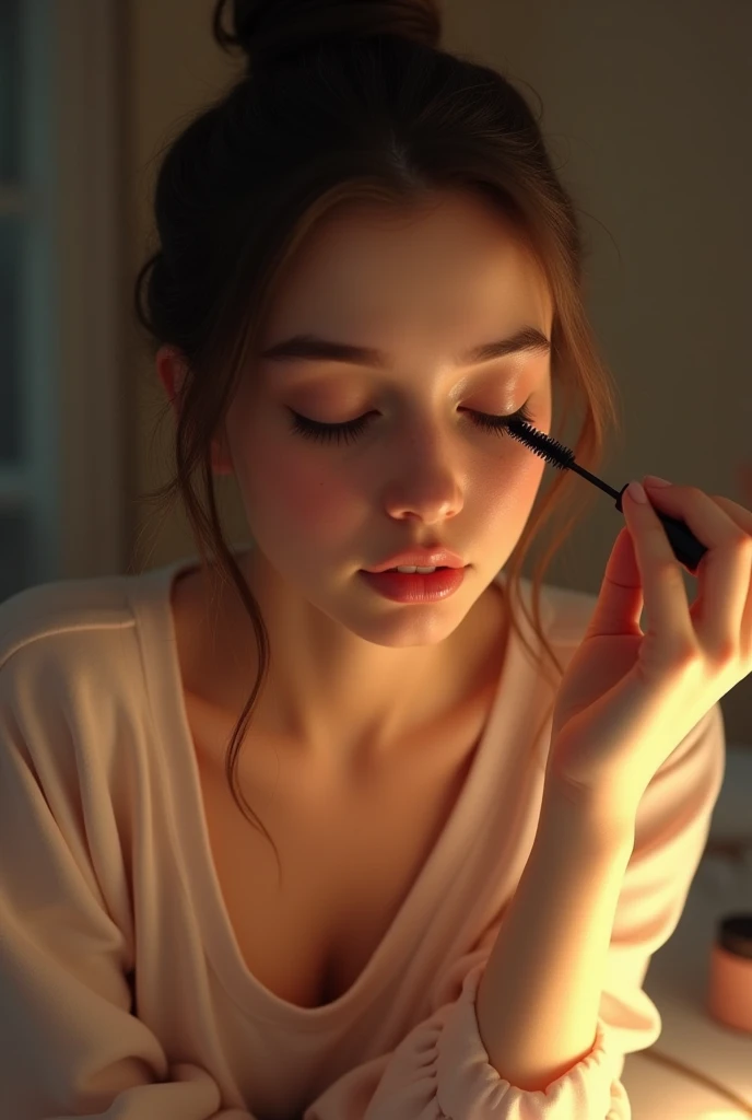 A girl applying mascara
