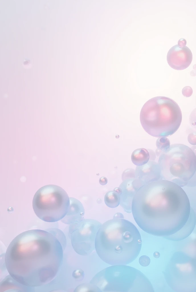 A smooth and minimalist background featuring a soft gradient that transitions from light pink to light blue. The background is enhanced with an abundance of large, floating glossy bubbles that provide a strong sense of depth and a modern, clean look. The overall atmosphere is calming and fresh, with no additional elements, text, or icons—just the gradient and prominently sized bubbles filling the space.