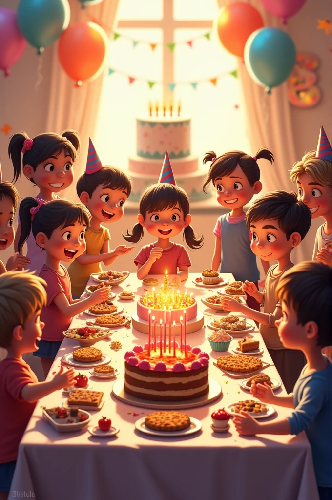 A big table of kids ona birthday setting