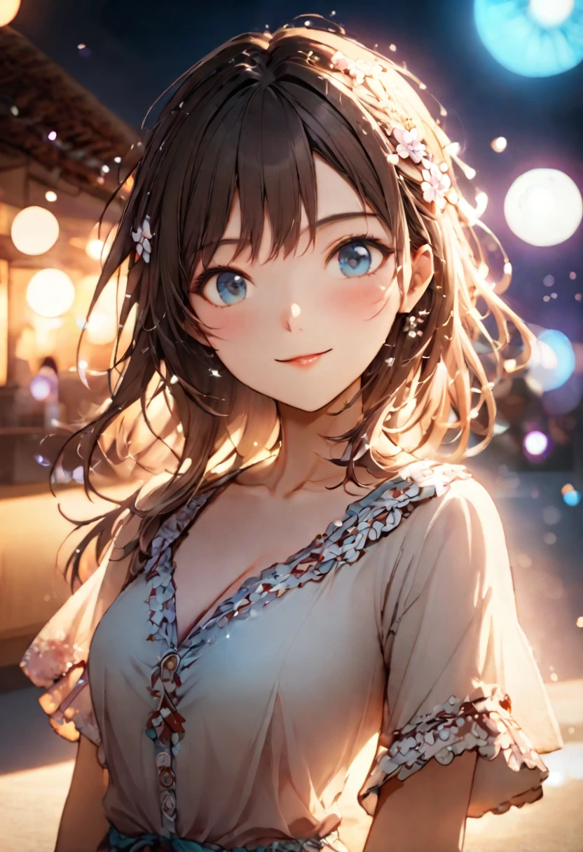 {{Highest quality}},Delicate illustration,Detailed depiction, masterpiece, Boho Eye Hinai Girl, Playful Themes,
Raw photo of a girl wearing a long shirt。Decorative details and symbols are often used。, Brown hair gently fluttering in the wind,Clear blue eyes、A gentle smile、
Long-distance shots, High Key Light, Hard Shadows, Soft bokeh, Professional photography, A balanced deal, Balanced Exposure,