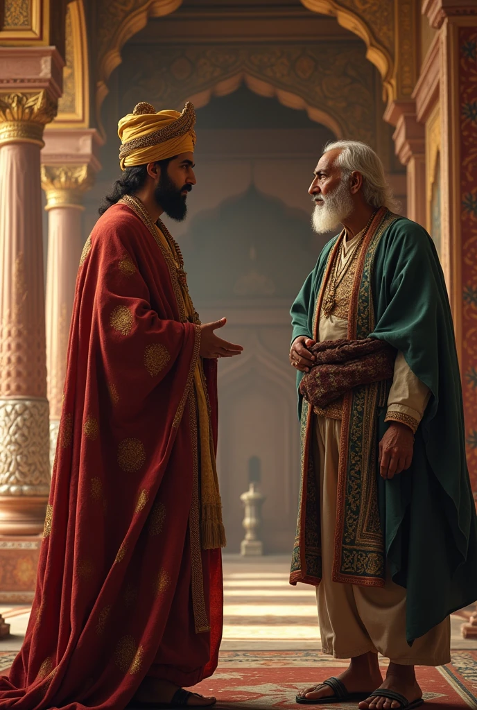 Akbar with an telling something toold man photo in Raj Mahal