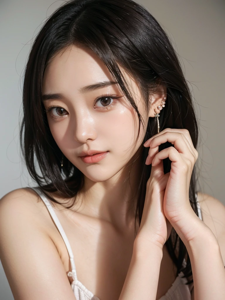 (2 Japanese girl,), (Small breasts:1.5,),(One girl,Textured skin, Detailed skin,Detailed face,Detailed eyes,detailed posing,Natural eyebrows,Perfect limbs,High detail, Highest quality, Super detailed, Surrealism, ,8k,RAW Photos,Photographicism,Professional Lighting,Portrait Photography,),((Black Hair, Dark Eyes,Natural Makeup,Simple earrings,Bob Hair, happiness/joy, )),(((Hide small breasts with your hands)))