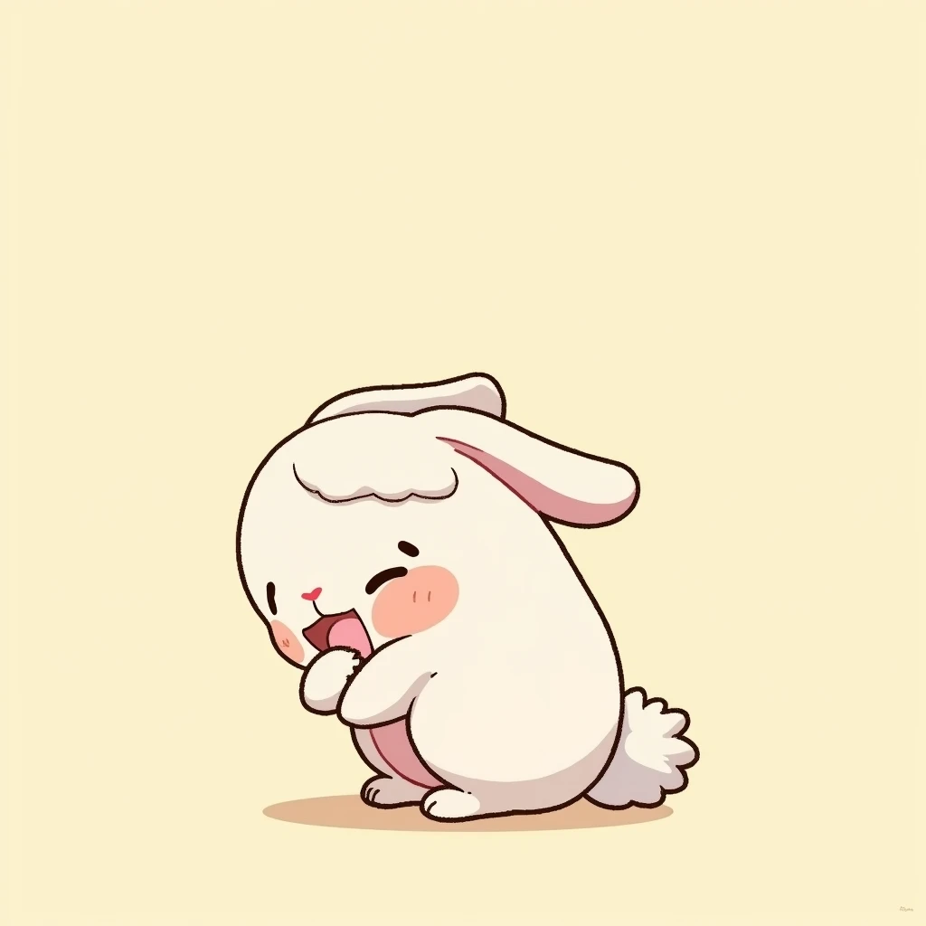 Chibi Style, dot halftone, Flat Color, A rabbit bending forward to lick its anus,I&#39;m leaning forward as hard as I can.,