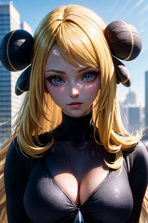 masterpiece, Highest quality, (Unreal Engine), reality:1.5, Super Resolution, Very detailed, Complex, colorful, Clear images, Sharp focus, Digital Blending,
Beautiful woman, cynthia \(pokemon\), Big Breasts, Perfect Eyes, Beautiful Eyes, Perfect Face, Ultra detailed hair, Ultra detailed face, Very detailed lips, Vivid expression, Healthy Body, Beautifully detailed sweat glands, Smooth skin texture, Beautiful Skin, Carefully drawn,
Dynamic pose,
In the Pokémon world, Outdoor, In the hustle and bustle of the city, (Shot on Sony α9, Dynamic Angle),