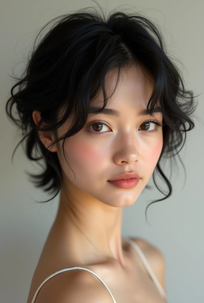 pretty hispanic girl with small dark brown eyes pale skin and short black hair
