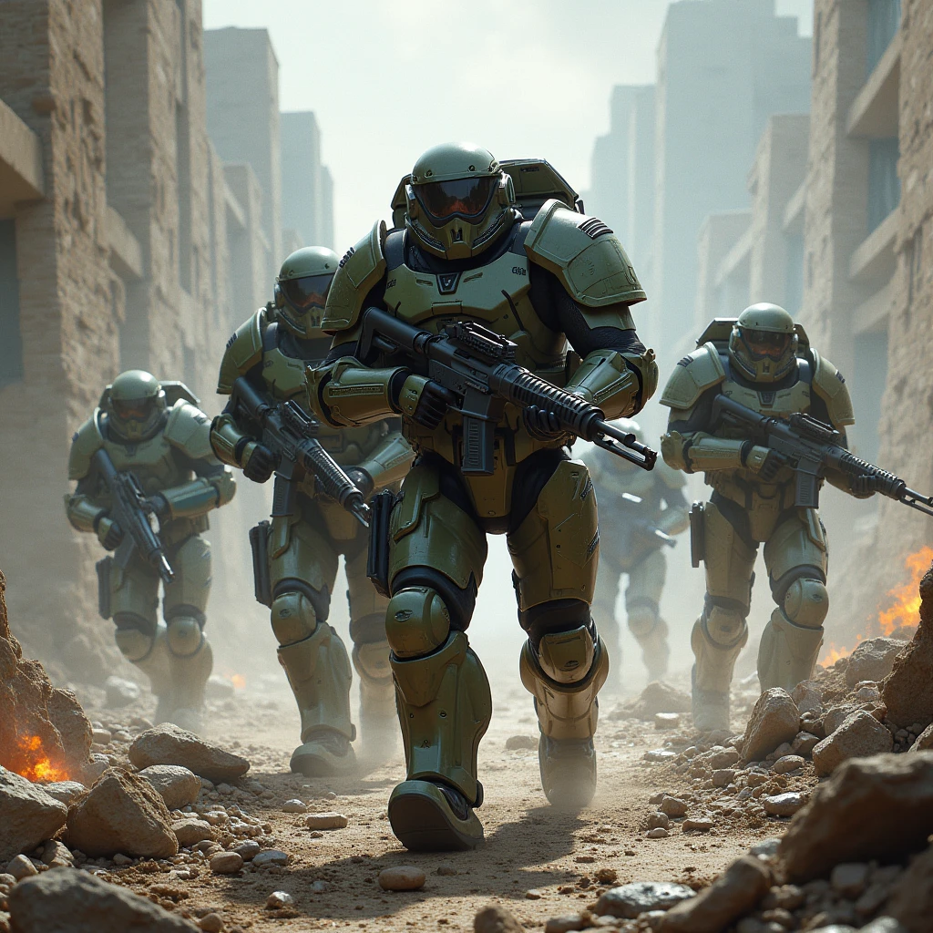 An oc trooper regiment with a totally original design fighting on a destroyed bridge while some die