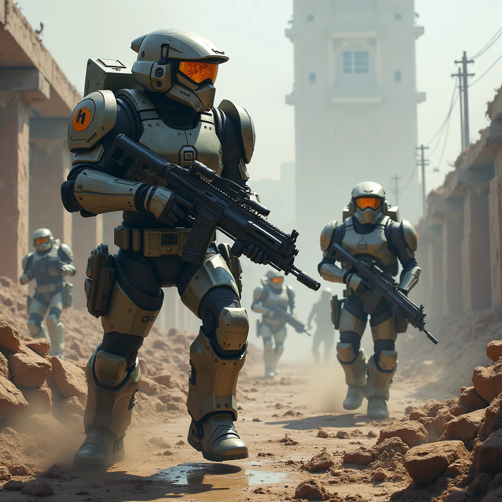 An oc trooper regiment with a totally original design fighting on a destroyed bridge while some die 