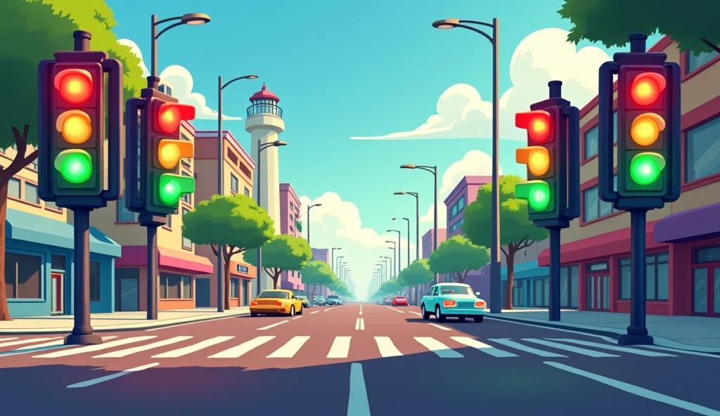 The lights are there to keep us fine.
Red, yellow, green—so bright and neat,
The traffic signal’s job is sweet! Animated