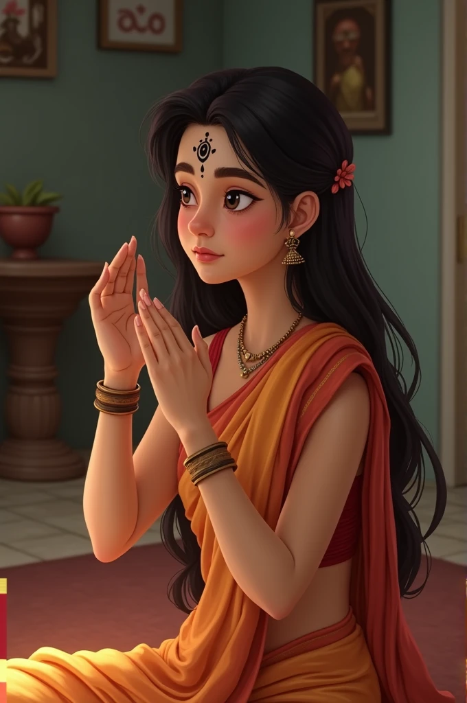 Girl applying black tilak 