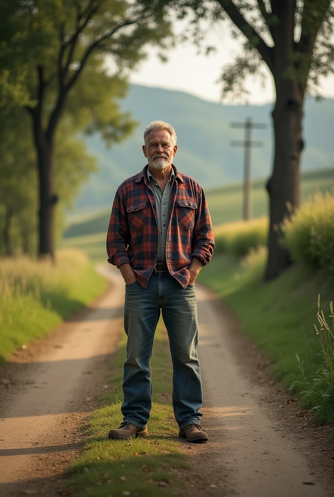 photo of a man standing on the road wearing clothes