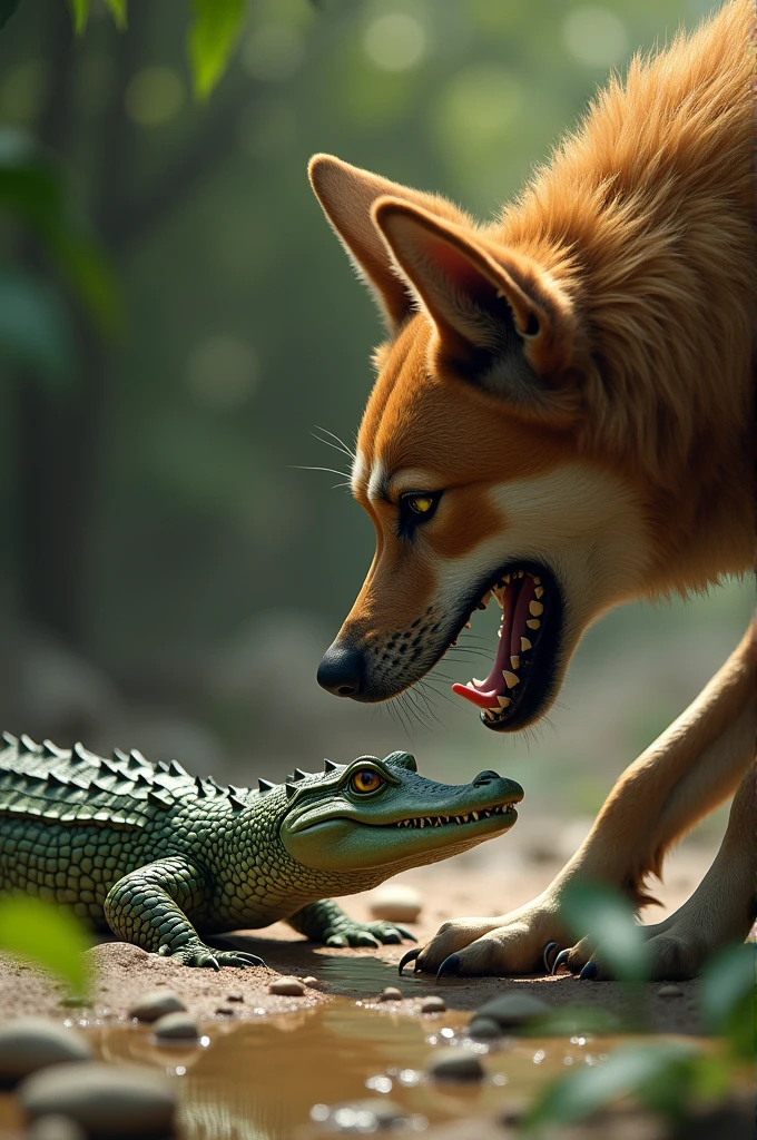 Baby crocodile bullied by dog