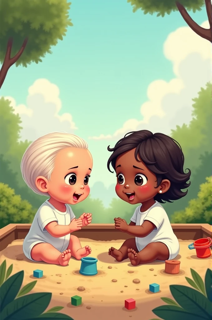 Baby Joe Biden and baby Kamala Harris in sandbox