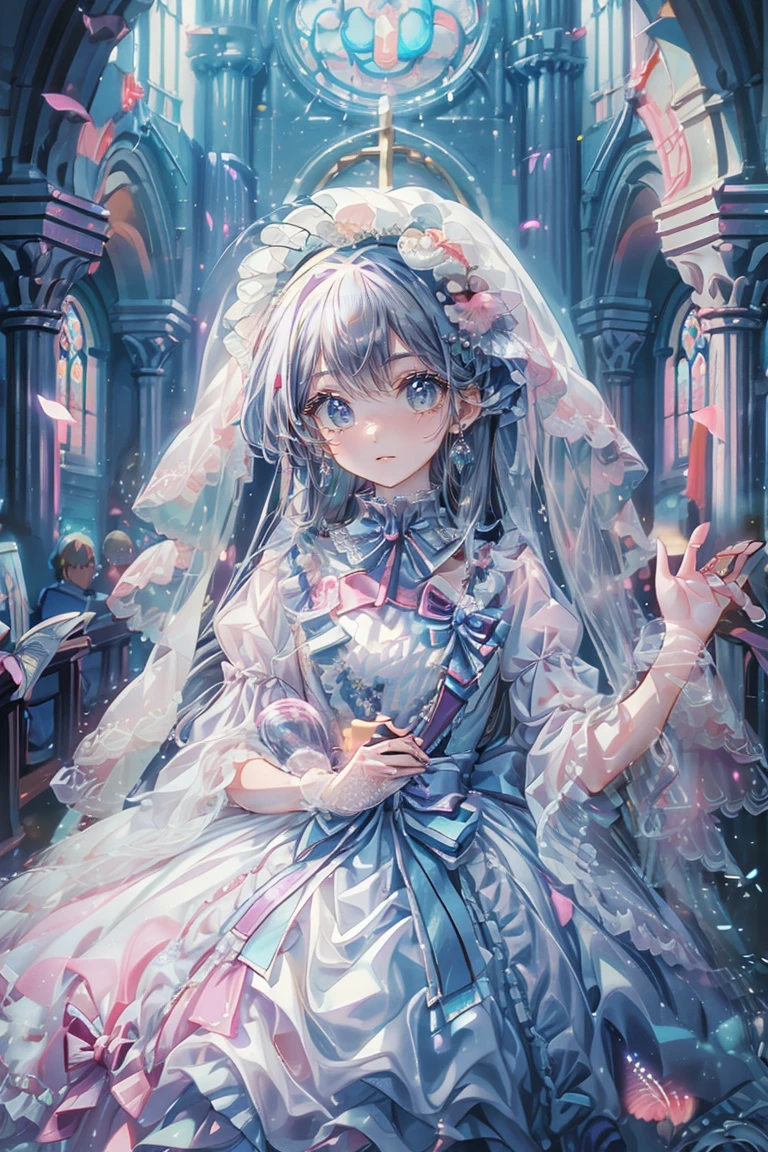 church、Anime Style、beautiful girl、とてもcute天使、Wedding dress、cute、Baby Face、smile