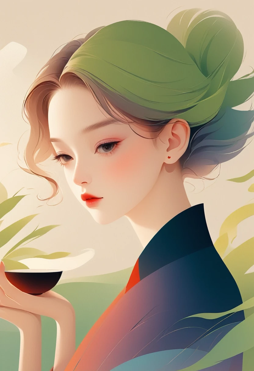 vector,Flat style,illustration,数字艺术illustration,1 girl,Unique,Pretty Face,portrait,Shoulder,Beautiful hands,artistic conception,Abstract
