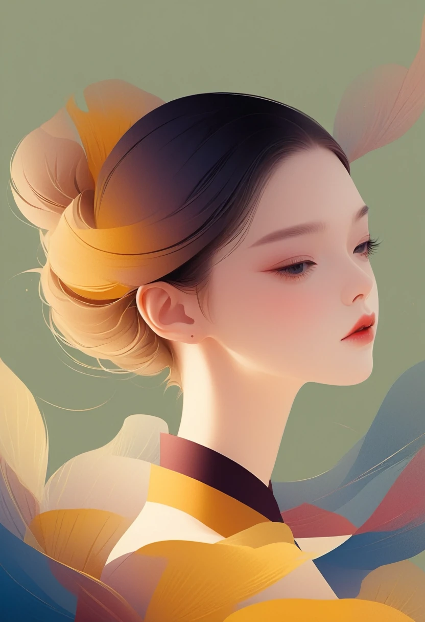 vector，Flat style，illustration，数字艺术illustration，1 girl，Unique，Pretty Face，portrait，Shoulder，Beautiful hands，artistic conception，Abstract
