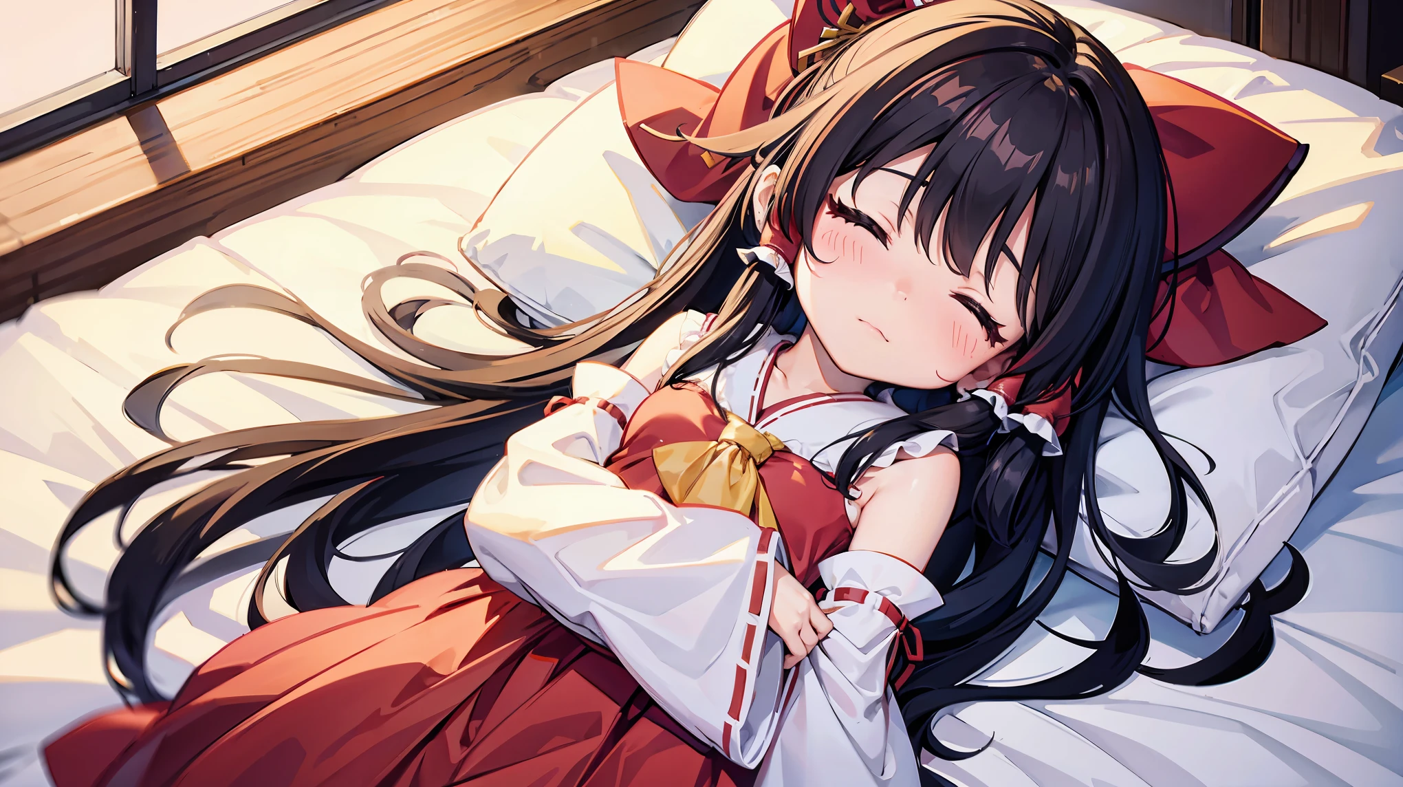 Reimu Hakurei,long hair,child,Miko costume,sleeping face