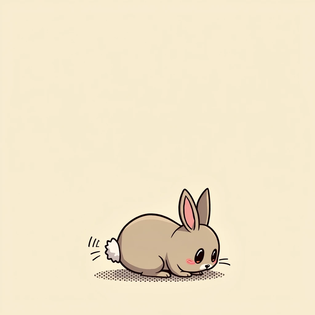 Chibi Style, dot halftone, Flat Color, A rabbit bending forward to look at its anus,The mouth and anus are connected,I'm doing my best