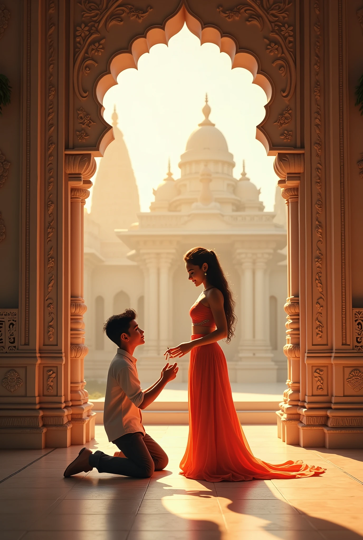 Boy propose girl background mandir.