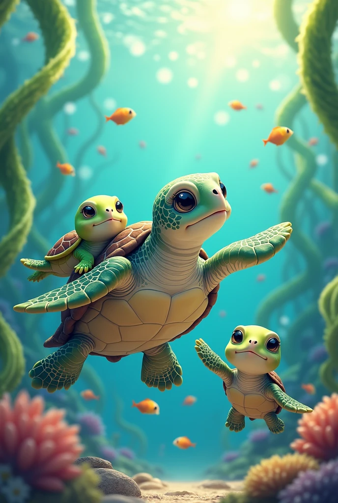 Three very cute turtles. a , A large sea turtle