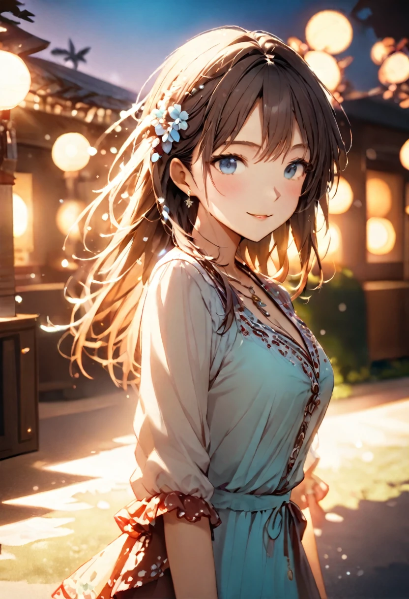 {{Highest quality}},Delicate illustration,Detailed depiction, masterpiece, Boho Eye Hinai Girl, Playful Themes, 2 high school students 1 high school student(Raw photo of a girl wearing a long shirt。Decorative details and symbols are often used。, Brown hair gently fluttering in the wind,Clear blue eyes、A gentle smile)
Long-distance shots, High Key Light, Hard Shadows, Soft bokeh, Professional photography, A balanced deal, Balanced Exposure,