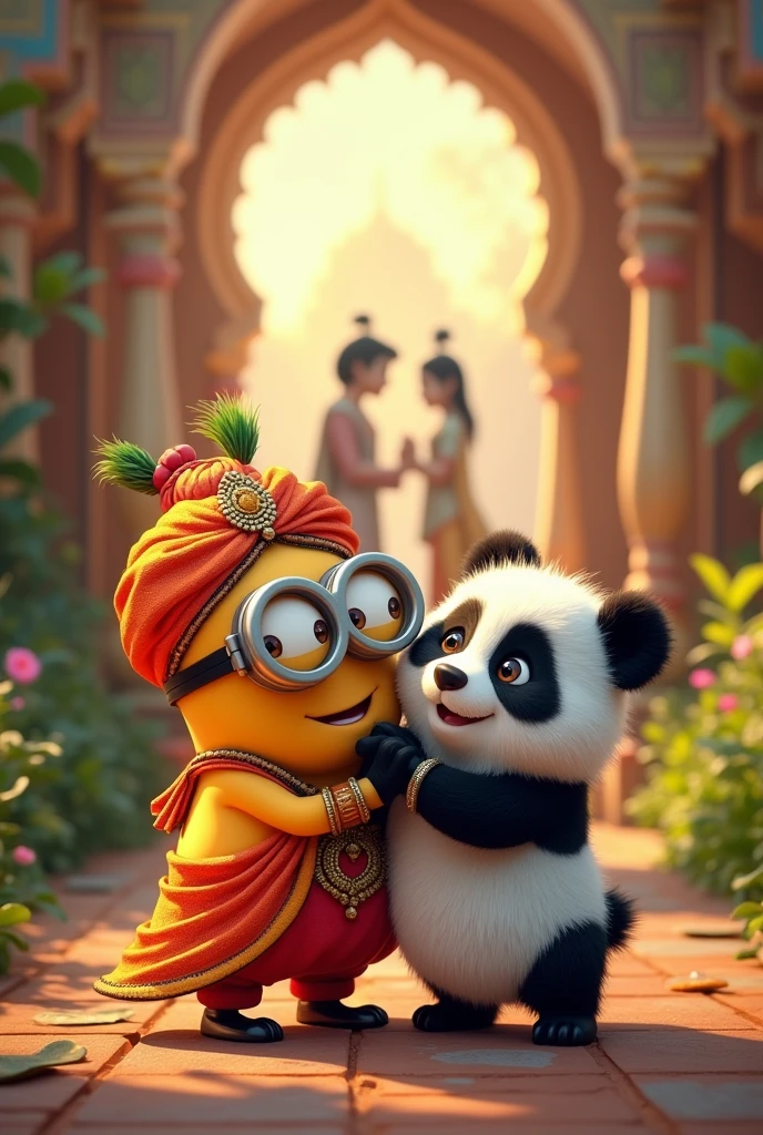 Minion as cute indian and cute minion panda in love with radhe and krishna love