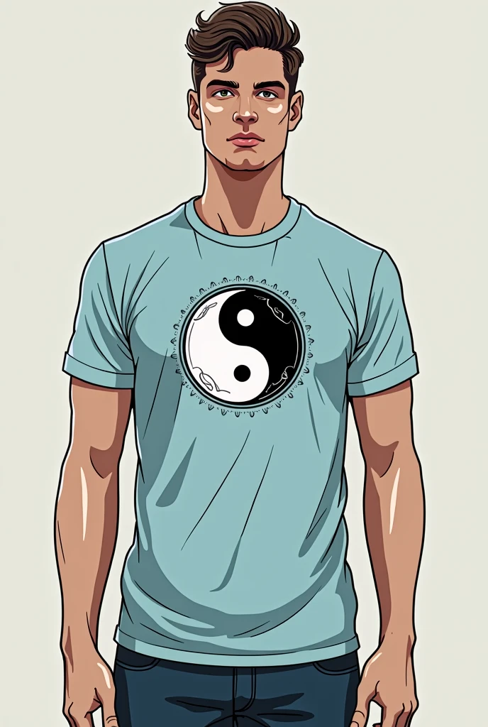 The Eye of the Storm (Male)
Yin and Yang Design:
- Place a small, stylized Yin and Yang symbol on the center of the chest, about 2-3 inches below the neckline.
- Use a contrasting color like white or light gray to make the symbol stand out against the pale blue tshirt,which is taken as the base
- Consider adding a subtle circle or outline around the symbol to represent unity and wholeness.
_Color Scheme:_
- Use the traditional Yin and Yang colors:
- Black (Yin) for the passive, receptive, and calming aspect
- White (Yang) for the active, creative, and strengthening aspect
- You can also add a touch of gray to represent balance and harmony
_Placement:_
- Center of the chest: represents the heart and conveys a sense of balance and harmony within
_Tips:_
- Keep the design simple and stylized to avoid overwhelming the pale blue color
- Consider adding a small, delicate pattern or texture around the symbol to represent the cyclical and interconnected nature of Yin and Yang