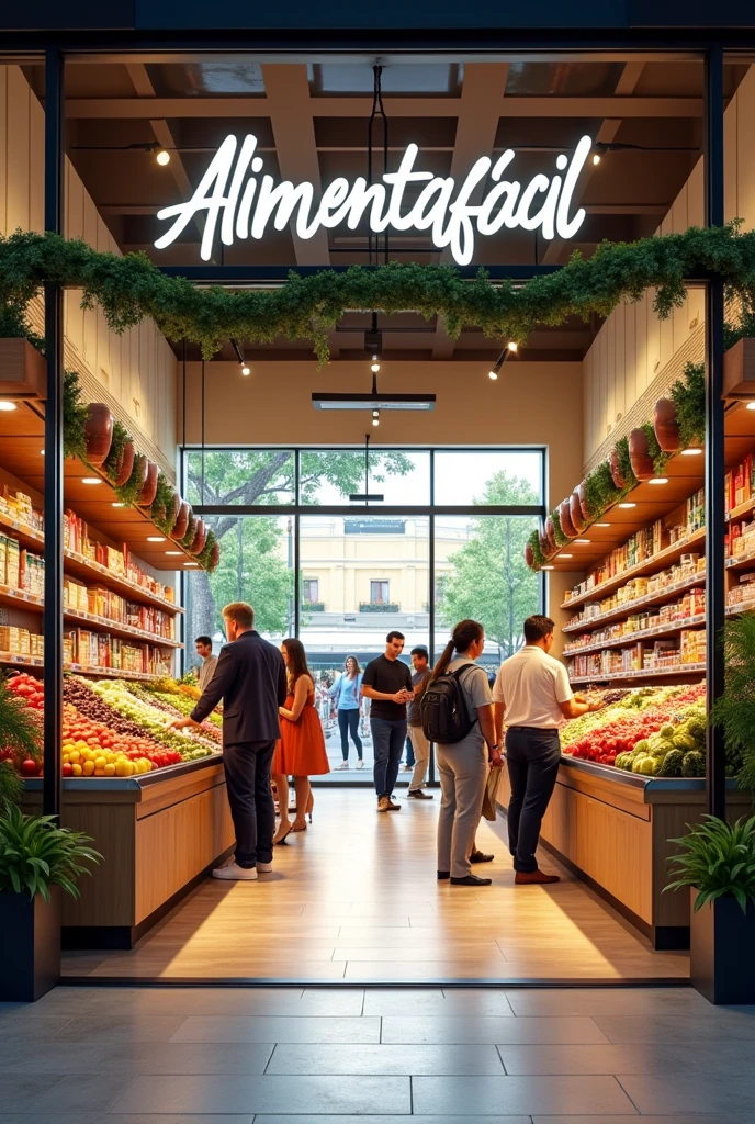 I need you to generate an image with the following specification: Company name: AlimentaFácil Company Description: AlimentaFácil is a company dedicated to the sale of fresh food and gourmet products, offering customers a wide range of options to meet their culinary needs. The company focuses on providing high quality food, fresh and delicious, with an emphasis on convenience and excellence in customer service.