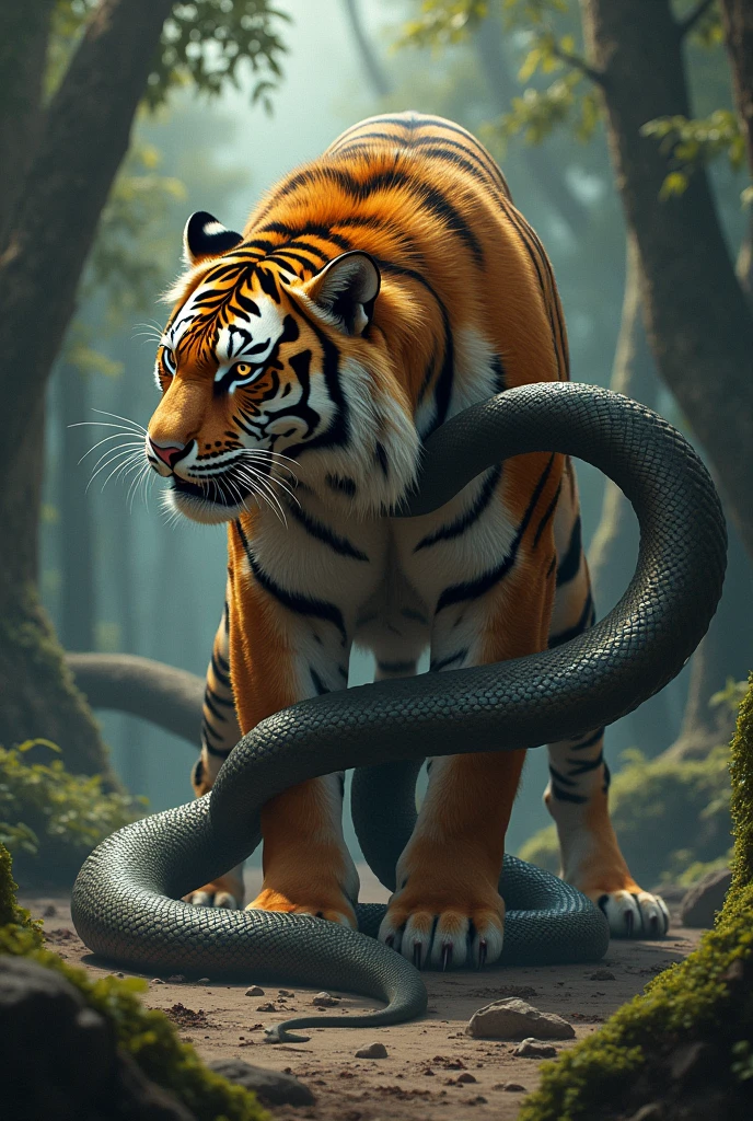 Tiger with snake