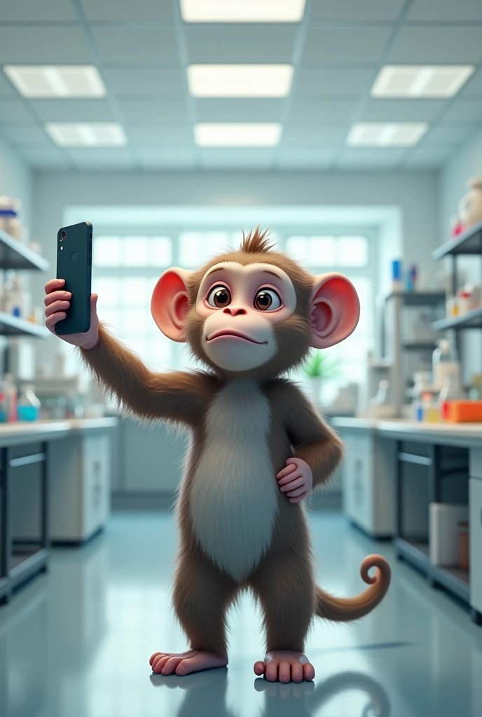 mono(animal) taking a selfie in a lab 