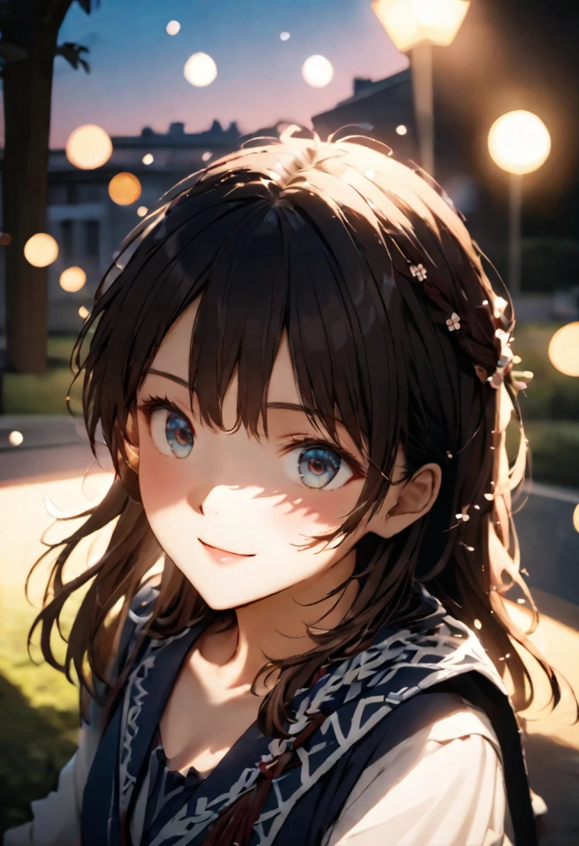 {{Highest quality}},Delicate illustration,Detailed depiction, masterpiece, Boho Eye Hinai Girl, Playful Themes, High school student 2人（High school student 1（Raw photo of a girl in uniform。Decorative details and symbols are often used。, Brown hair gently fluttering in the wind,Clear blue eyes、A gentle smile）、High school student 2（Raw photo of a girl in uniform。Decorative details and symbols are often used。, Black hair gently fluttering in the wind,Clear red eyes、A gentle smile））、 Long-distance shots, High Key Light, Hard Shadows, Soft bokeh, Professional photography, A balanced deal, Balanced Exposure,