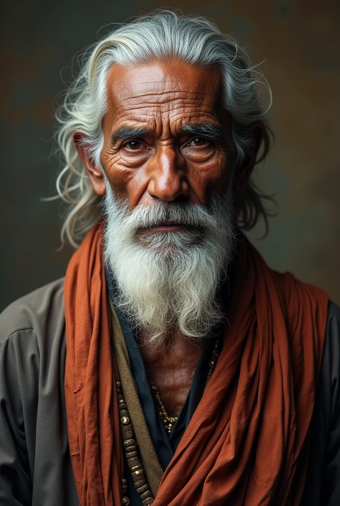 A old indian ancient man looking attractive and educated  and seeing front Direct eye contact 
