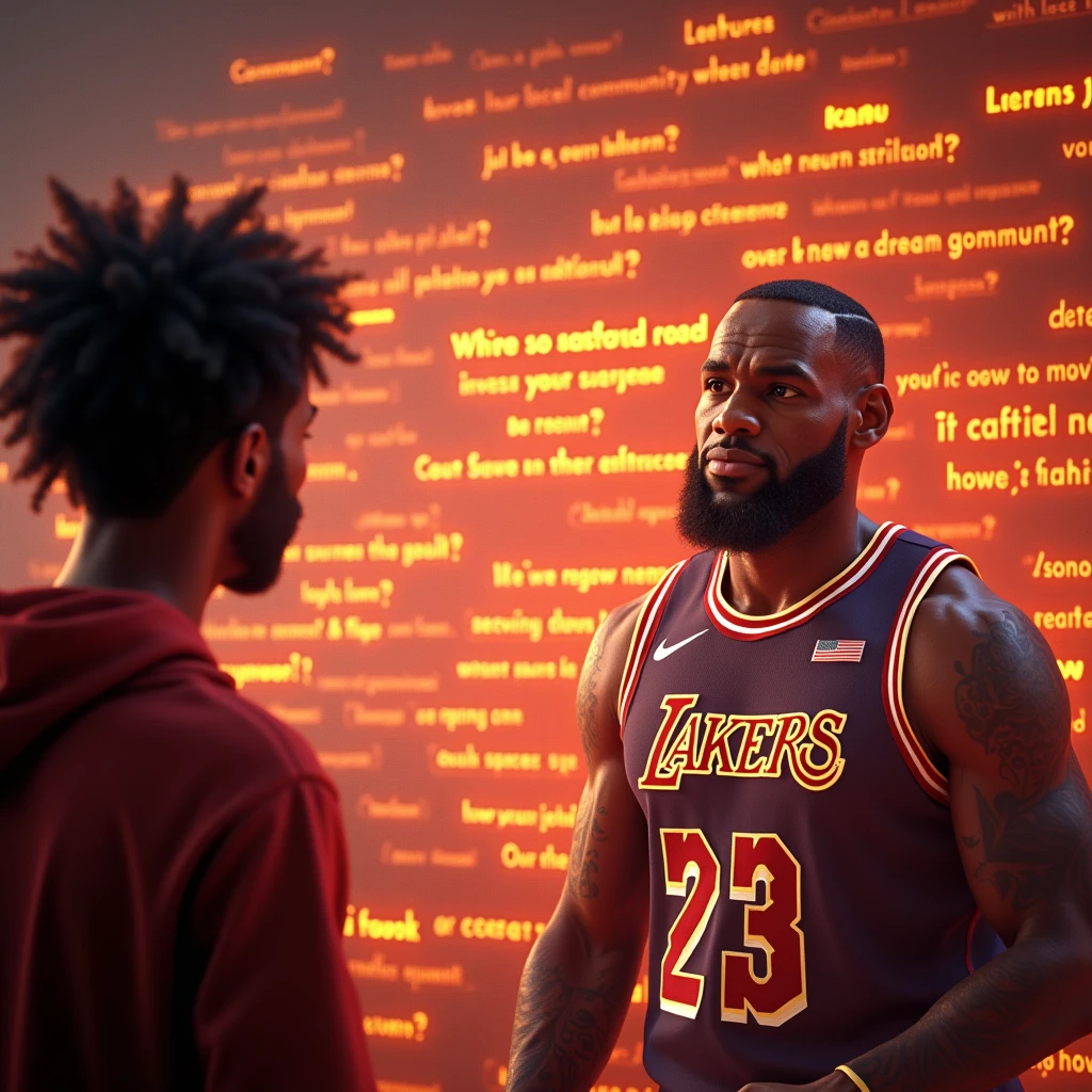 A highly detailed 4K image of a vibrant comment section on a social media platform. The comments include heartfelt suggestions like "Buy a house for my parents," "Treat my family to a dream vacation," "Invest in my community to make a difference," "Set up a college fund for my kids," "Support local businesses to boost the economy," and "Donate to a charity that helped me growing up." The background subtly showcases LeBron's new house and car gifts, artistically fading into the comment section with a soft, glowing transition. The lighting is warm and inviting, with the comments slightly highlighted as they appear, encouraging viewers to engage and share their personal thoughts. The overall tone is one of community and generosity, reflecting the impact of LeBron's actions and inspiring others to think about how they would give back.