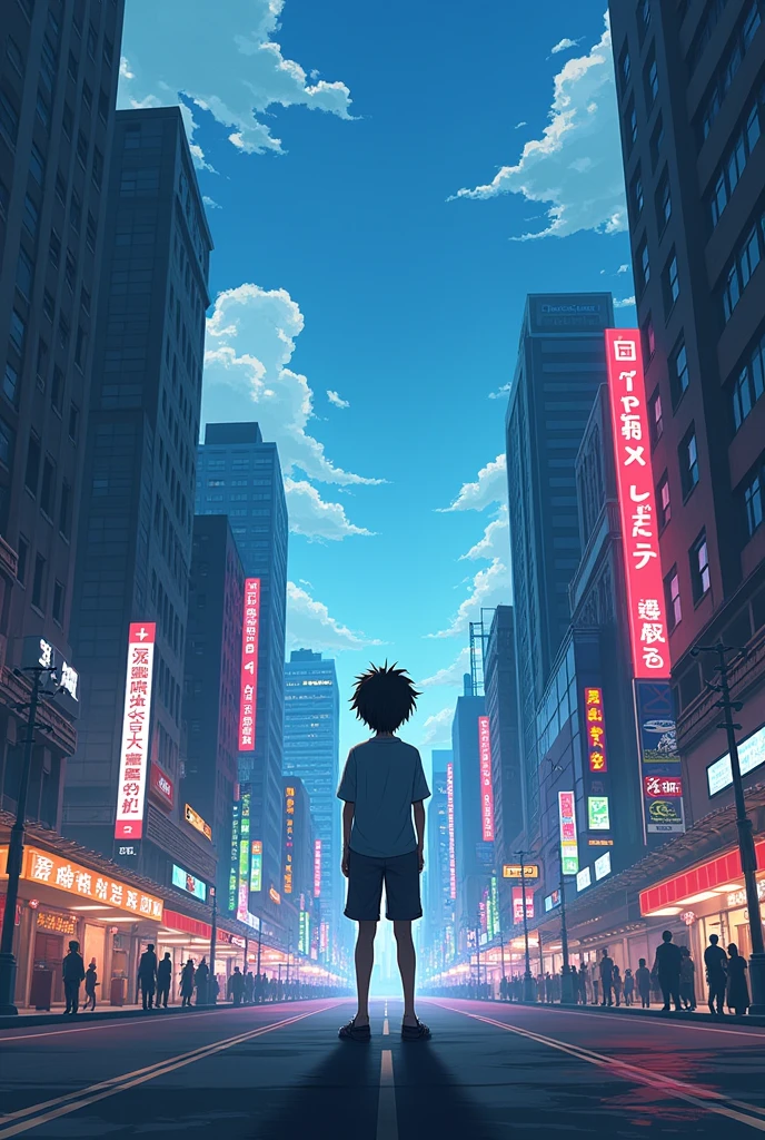 A alone boy  Anime characters 4k quality with stan in city
